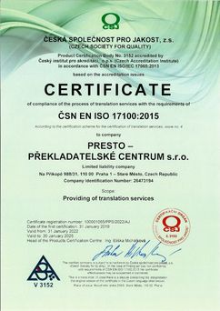 Certificate ISO 17100:2015