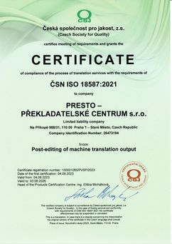 Certificate ISO 18587:2021