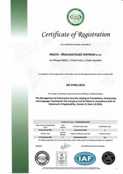 Certificate ISO 27001:2013